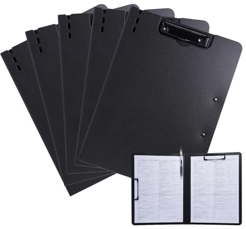 FRETONBA Porte-documents A4, 5 Pièces Dossier avec Porte-bloc et Couvercle, Porte-documents avec 2 Pinces, Tableau pour Bureau/Chantier/École, Noir