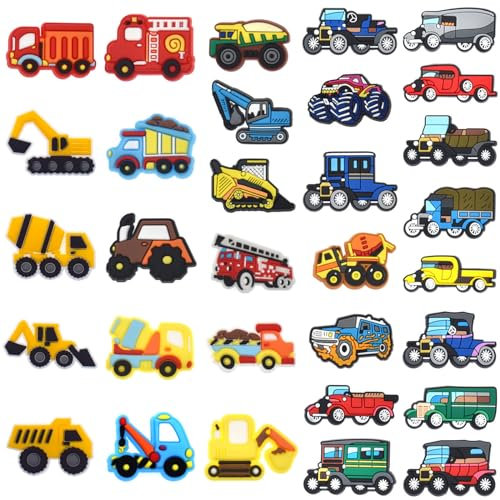 31 Stück Schuh Charms, Cartoon-Schuh-Dekoration, Bagger Schuhanhänger Kinder, Anime Shoe Charm für Kinder, Crocs Anstecker für Clogs, Armband-Charms Pins für Bands Bracelet, Mädchen und Jungen