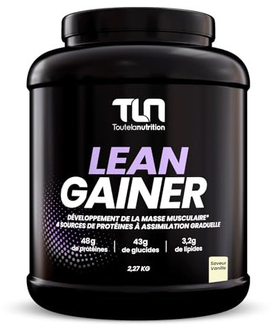 LEAN GAINER | 47g de Protéines sous 4 Formes | Isolat, Concentré de Whey, Hydrolysat et Caséine | 43g de Glucides | Maltodextrine et Fructose | L-Glycine et L-Arginine | 2,27kg | Goût Vanille | TLN