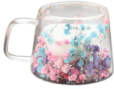 Tazze da caffè in vetro, Tazze da caffè doppia parete - Tazza da caffè espresso in vetro con fiori coibentati | Tazze trasparenti con design floreale, tazze in vetro isolante doppia parete da 250