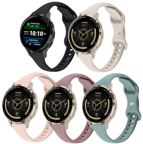 TUCOMO 5-pack smala klockarmband i silikon kompatibla med Garmin Venu 3S/Vivoactive 4S/Venu 2S/Vivomove 3S, 18 mm tunn mjuk smal sport ersättningsarmband remmar för Garmin Forerunner 255s/265S, Large,