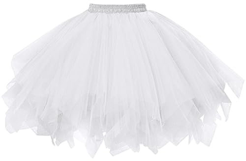 AUYAO 4 lager tutus för kvinnor, puffiga elastiska kjolar, lämplig för maskerad, jul, halloweenfestgåvor, Vitt, one size
