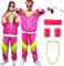 90s 80s Fancy Dress Men Women with Accessories, 80s Shell Suit 80s 90s Fancy Dress Costumes for Men Adult with Glasses Headband Wristbands, 80s 90s Outfits Fashion Retro Tracksuit for Carnival Party