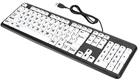 BONKZEBU Clavier rétroéclairé à Gros Caractères Clavier Filaire malvoyant 104 Boutons Standard, Noir et Blanc, Résistant à l'usure, Clavier d'ordinateur, pour Claviers