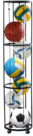 Aolawco Ballständer mit Rollen Sparende Abnehmbare Stehend Ballhalter, Garage Ball Aufbewahrung Sports Storage für Volleyball Fußball Basketball Ballhalterung Wand Storage (Schwarz)