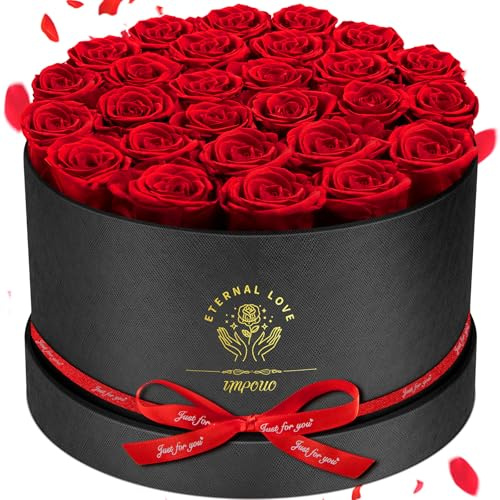 Impouo Forever Flowers, 27 Roses in A Box, Real Preserved Roses, Birthday Gift for Women, Mother's Day, Anniversary, Red Rose