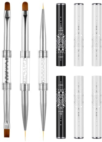 Lusofie Lot de 3 pinceaux pour nail art - En acrylique - Pour vernis UV - Double face - Kit de pinceaux à ongles