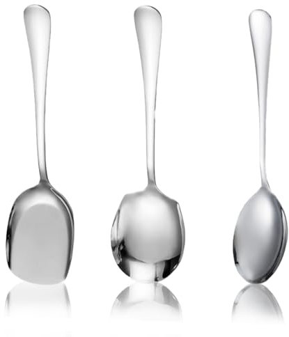 Nujvnuj 3 Stück Servierlöffel aus Edelstahl Buffet Esslöffel Salat Servierlöffel Groß Edelstahl Löffel Servierlöffel Set Koch-Servierset Für Küche, Esszimmer,Bankett (Silber)