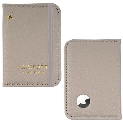 Czzmy Reisepasshülle, Airtag Reisepass Geldbörsen Kunstleder Passhülle Schutzhülle Tasche für Damen Herren, Reisedokumente,Geschenk Passinhaberdeckel Karteninhaber(1-Lichie Grau)