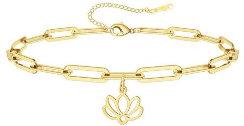 Dreamtimes Lotus blomma vristlänk för kvinnor dekorativ strand vristlänk smycke rostfritt stål justerbar fotkedja lotus smycke, M, Rostfritt stål, Nej