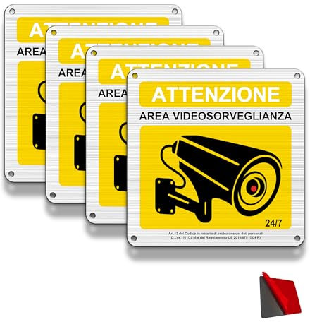 FloraVigo Panel de cámara, 4 etiquetas de alarma de casa, 15×15 cm, panel de alarma de seguridad, interior/exterior, panel de aluminio, placa de alarma con pegatinas (ZONA VIDEOVIGILADA*4)
