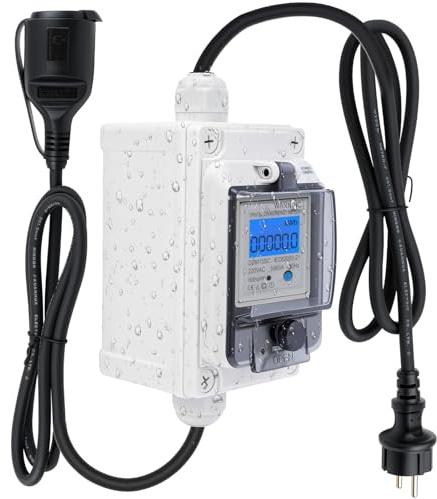 Mobiler Digitaler Stromzähler 230V 16A – Digitaler Stromverbrauchsmesser mit IP67 Wasserdich, Gummischlauchkabel, Industriesteck LED Stromzähler mit Reset für Wohnmobile Elektrofahrzeuge Haushalte