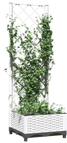 Vaso da giardino a traliccio 40 x 40 x 121,5 cm, bianco, resistente, in polipropilene, perfetto per piante rampicanti, decorazione per esterni, vaso da fiori con traliccio per giardinaggio verticale