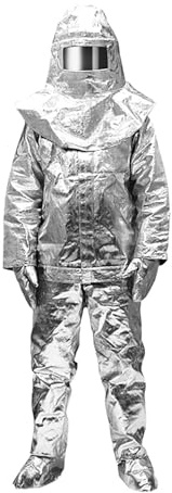 Jidanmian Schutzanzug gegen thermische Strahlung bis 1000 °C, Verbund-Aluminiumfolie, 180 ° weites Sichtfeld, für Brandbekämpfung, Metallurgie, feuerfester Anzug(Large)
