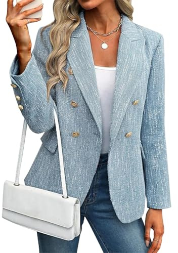 Onsoyours Blazer Donna Slim Fit Jacket Elegante Giacca Risvolto Business Giacca Bottoni OL Giacche Maniche Lunghe Ufficio Curvy Tailleur Autunno A Blu XS