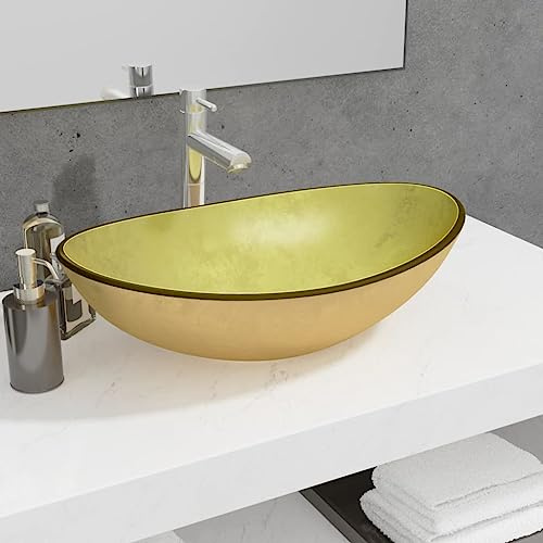 Générique Lavabo Verre trempé 54,5x35x15,5 cm Doré,Quincaillerie,Plomberie,Équipements sanitaires,Éviers & lavabos,Lavabos,Or,7.08 KG,345262