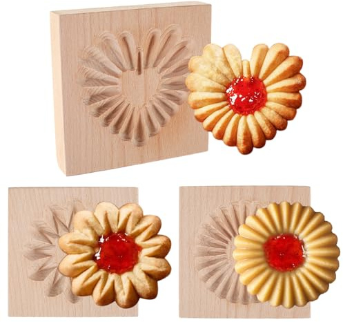 3 Teiliges Keksformen Holz Keksausstecher Kinder Leicht Entformen, Ausstechformen Holz Cookie Cutter, 3D Geschnitzt Keks Stempel für Hochzeiten Partys Ostern Weihnachten (Stil 3)