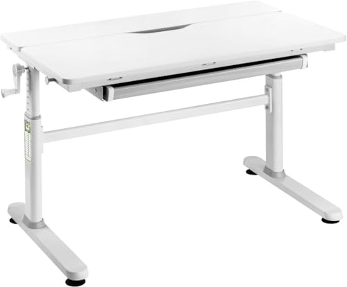HOKO Kinderschreibtisch Höhenverstellbar 54-76cm Neigbare Schreibtischplatte mit Schubladen 100x60cm Arbeitsfläche – Für Kinder ab 6 Jahren (Weiß, JANA)