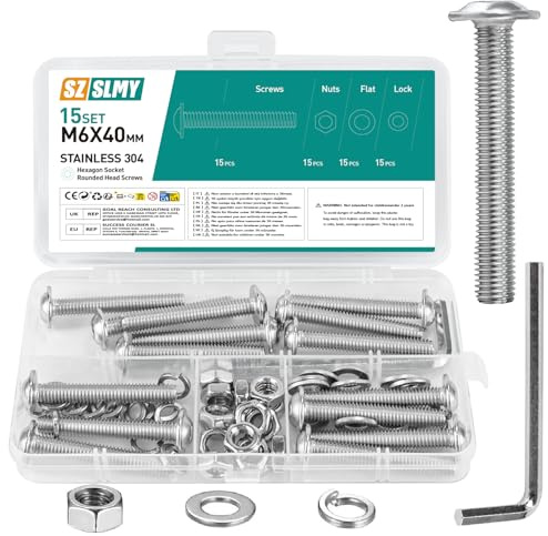 15 Set M6 Schrauben Set, Linsenkopfschrauben M6 x 40mm, Edelstahl Flanschschrauben Muttern Sets, Flachkopfschrauben mit Flansch, Vollgewinde Maschinenschrauben, Gewindeschrauben Set