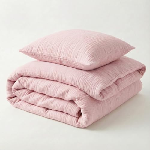 Mooskind Musselin Kinderbettwäsche 100x135 cm mit Kissenbezug 40x60 cm [Hellrosa] – 100% Bio Baumwolle & Ökotex geprüft – Musselin Bettwäsche Kinder Set für Mädchen & Jungen – Made in Europe