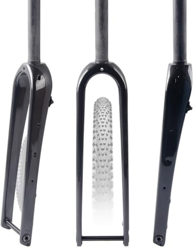 HZXQCVB 700C Fibra di Carbonio Biciclette da Strada Forcella Rigida Freno A Disco Perno Passante 12X100MM Forcella Gravel Tubo Diritto/Conico da 1-1/8''(Glossy Black,1-1/2'')
