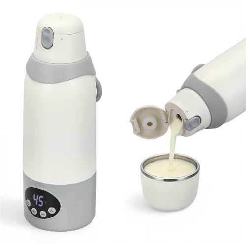 Scaldabiberon Portatile 22 Temperature (37-100°C), Batteria 12000mAh, Riscaldamento Rapido, Pastorizzazione, 18h Caldo, Doppio Coperchio (Bicchiere), Acciaio Inox 316 – per Latte Materno e Acqua