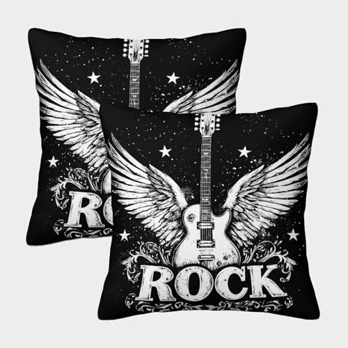 FELASBUID Rock Guitar Wings—Vintage Rock Design Style Pillow Covers 2 Pack Cozy Pillowcases Available All Seasons Cushion Case with Invisible Zipper Decorative Sofa for Living Room Bedroom 45x45cm