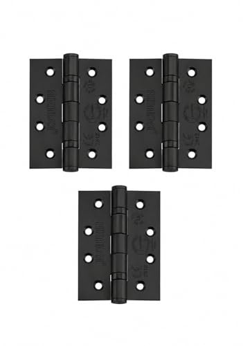 Nationwide Fire Specialists Matt Black Grade 13 Certifire Fire Rated Square Door Hinge - 100mm 4 Inch Stainless Steel Ball Bearing Hinge for Wooden,Steel Doors - (Pack of 3)