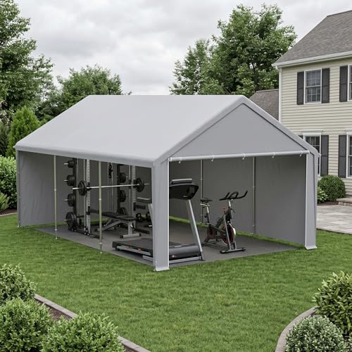 VA-Cerulean Carport tältgarage 4 x 6 m, förvaringstält med väderbeständig PE-presenning, garagetält med galvaniserad stålram, med markankare och spännlinor, skydd för bil, utrustning och