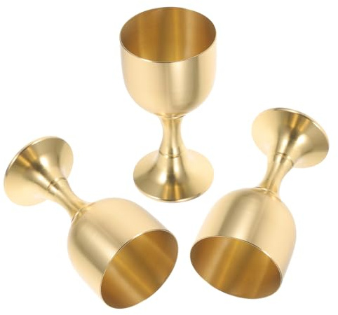 Cabilock 3 Pièces Calices Laiton Doré Coupe Vintage pour Communion Religieuse Verres à Vin Médiévaux pour Cérémonies Autel et Offrandes Sacrées