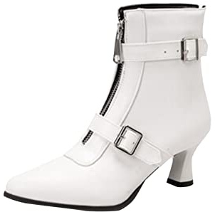 Generisch Mujer Tacón Stilettos Botines con cordones Cremallera Elegantes Botines cortos para vestidos, Blanco, 38 EU