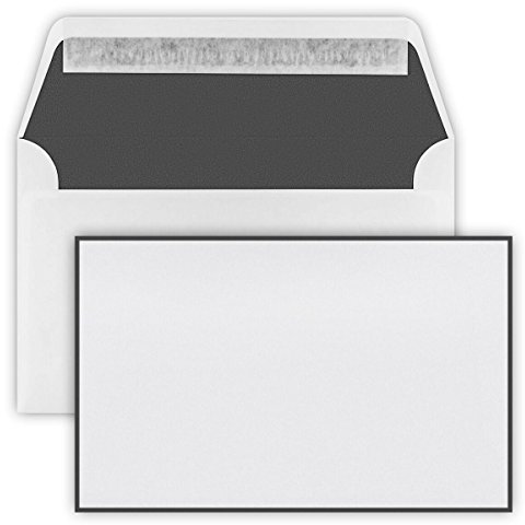 Karten24Plus 25 Trauer Briefumschläge 12,0cmx19,1cm (120 mm x 175 mm) Weiß mit schwarzen Rand, Innenfutter: schwarz, Verschluss-Technik: Haftklebung mit Abziehstreifen Grammatur: 100 g/m²