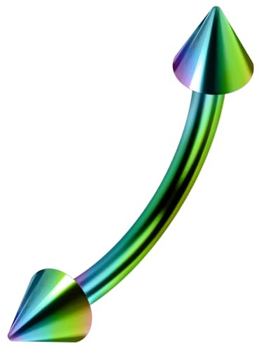Piercing a Banana in Titanio anodizzato G23, Calibro 16, con Cono per Sopracciglia e Titanio, Colore: Multicolore, cod. BAT-MP-N002RB-10MM