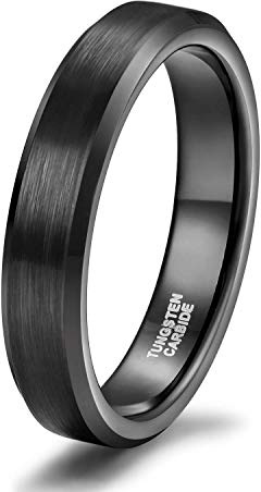 Titaniumcentral Bagues de fiançailles pour homme et femme en carbure de tungstène brossé noir Alliances (Noir 4mm,53 (16.9))