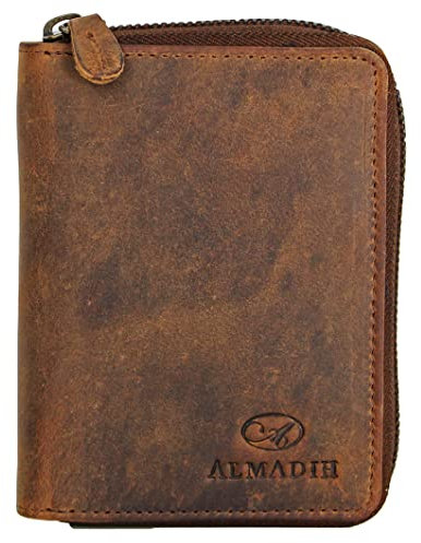 ALMADIH Leder Portemonnaie RFID-Schutz mit 17 Kartenfächer und Reißverschluss in Geschenkbox P2H-RV bv - Herren Geldbörse Damen Geldbeutel Brieftasche braun (P2H-RV Vintage)