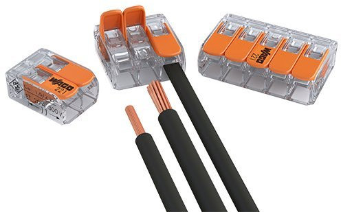 100er Set Wago Verbindungsklemmen 50x 221-412, 30Stk 221-413 und 20 von den 221-415er Klemmen fuer 2,3 oder 5 Leiter mit Betätigungshebel 0,2-4 qmm kleine Bauform, transparent