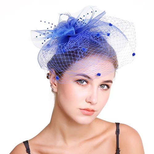 Xiang Ru Damen Fascinator Hüte Vintage Hut Haar Clip Accessoire Haarreif Kopfbedeckung Kopfschmuck Blau