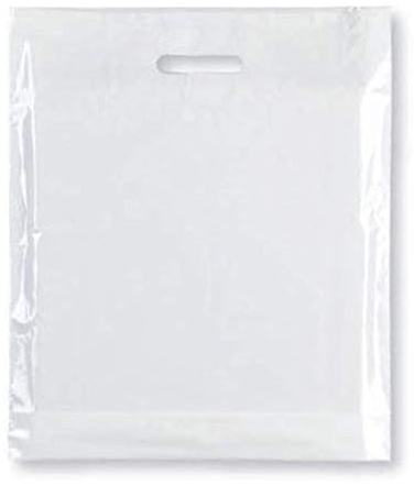 Sabco Strong Carrier Bags 15 x 18 x 3 Premium Quality - Clear Plastic Heavy Duty Patch Handle Plastic Bags for Fashion, Party, Boutique, Shopping (50)