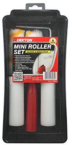 DEKTON DT95856 6Pc Mini Roller Set Gloss & Emulsion, with Paint Tray