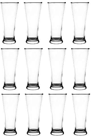 Set of 12 Durable Everyday Pilsner Beer Glasses - 285ml Capacity - Dishwasher & Freezer Safe.