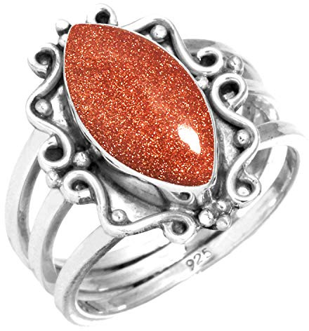 Jeweloporium Bague en argent sterling 925 avec pierre marron et or, taille 49, bijou bohème avec pierres marquises