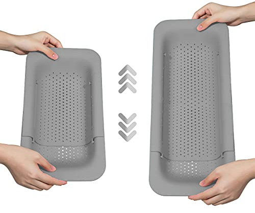 Passoires et passoires pour évier de cuisine, panier extensible pour évier, pour laver les fruits, les légumes et les plats secs (gris)