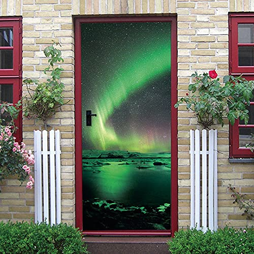 KGLGCY DIY Türposter Polarlicht Türtapete Selbstklebend Türposter Fototapete PVC 3D Türaufkleber Diy Türbild 95 X 215 cm Wohnzimmer Schlafzimmer Bad Door Decals
