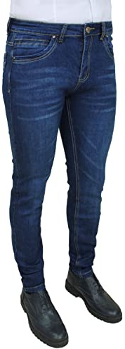 Evoga Jeans Uomo Blu Chino's Sartoriali Denim Pantaloni Slim Fit da 42 a 60 (46, Blu Lavaggio Scuro)