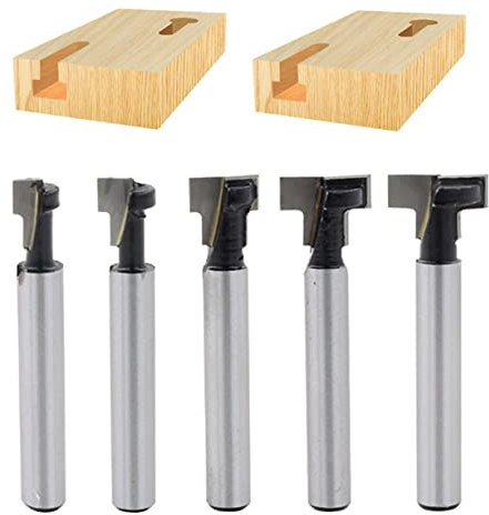 5PCS T-slot Router Bit Set by 1/4 Inch Shank Keyhole Router Bit Set Woodworking Cutters T-track Slotting Bit (Cutting Diameter:5/16,3/8,1/4,1/2,14mm)