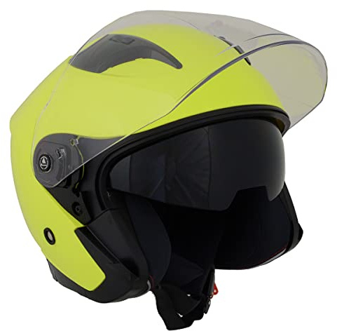 Milwaukee Helmets MPH9823DOT Shift Open Face 3/4 Neon Yellow Helmet Biker w/ Drop Down Visor - XX-Large