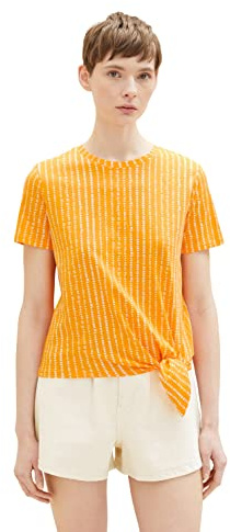 TOM TAILOR Denim Maglietta Estiva da Donna con Dettagli Nodi, 31713 - Mango Batik Vichy Print, S