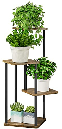 AZERPIAN Plant Stand 4 Tier Indoor Metal Flower Shelf for Multiple Plants Corner Tall Flower Holders for Patio Garden Living Room Balcony Bedroom, Black (4 Tier-Black)