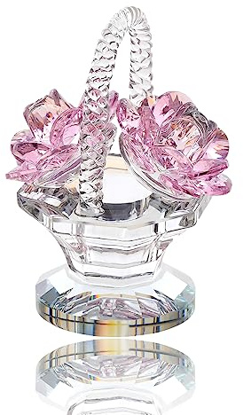 Ornalrist Crystal Pink Flower Basket Figurines Gifts Glass Ornaments | Crystal Pink Rose Flower Basket Collectible Figurines Gifts for Women, Glass Rose Bouquet Keepsake Paperweight Ornaments