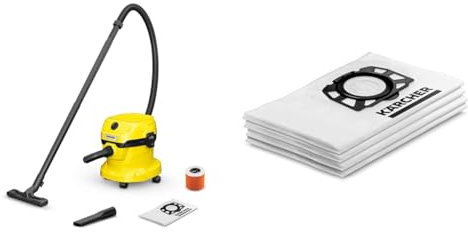 Kärcher Aspirateur Eau et Poussières WD 2 Plus V-12/4/18/C, avec Filtre Cartouche & Sachet Filtre ouate Nouvelle Gamme KWD1, KWD2, KWD3,WD2 Plus, WD3 (Paquet de 4)